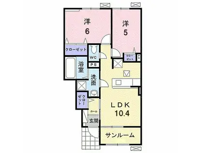 メゾン アンソレイエ C(2LDK/1階)の間取り写真