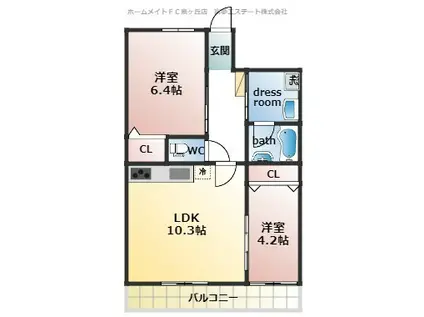 YF宮山台ガーデン(2LDK/2階)の間取り写真