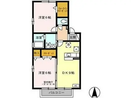 クレール B棟(2DK/1階)の間取り写真