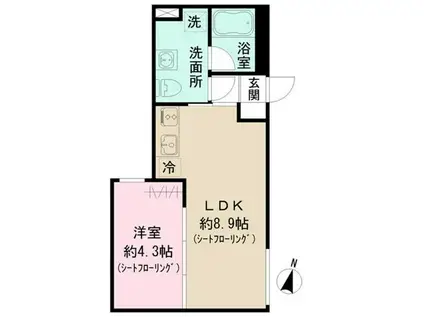 カーサピアッツァ目黒大岡山(1LDK/1階)の間取り写真