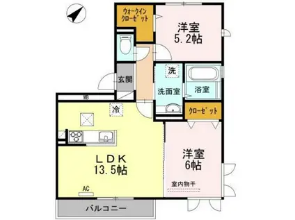 D-ROOM上影A(2LDK/1階)の間取り写真