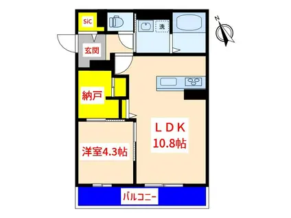フォルトゥーナII(1LDK/3階)の間取り写真