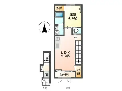 豊橋市西高師町(1LDK/2階)の間取り写真