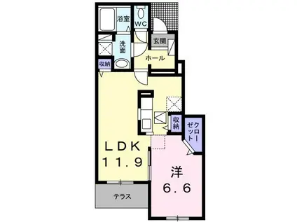 シームリーレジデンスB(1LDK/1階)の間取り写真