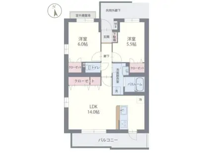 グリーンヒルズ ウエスト II(2LDK/4階)の間取り写真