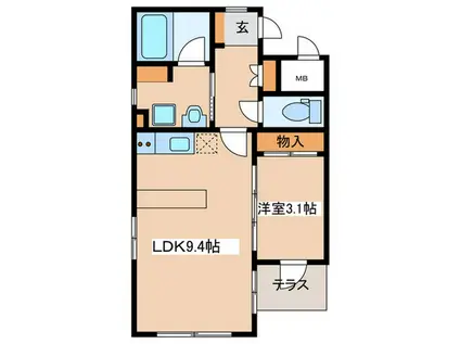 アズーロ・エ・マローネ本厚木(1LDK/1階)の間取り写真