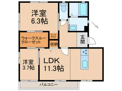 フレグランス松江(2LDK/2階)の間取り写真