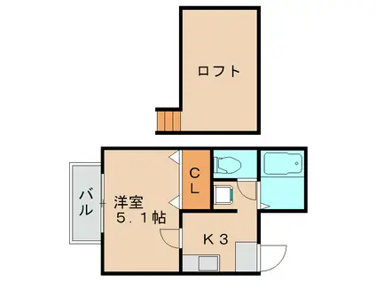 アーバンハイム箱崎(1K/2階)の間取り写真