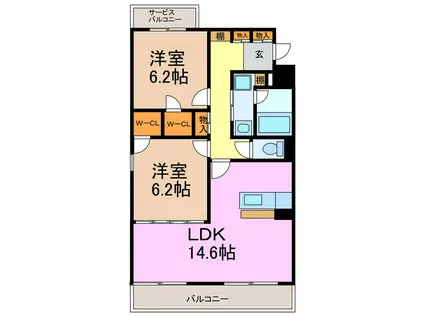 ソレイユII(2LDK/3階)の間取り写真