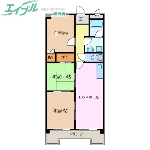 シャイン新西方(3LDK/1階)の間取り写真
