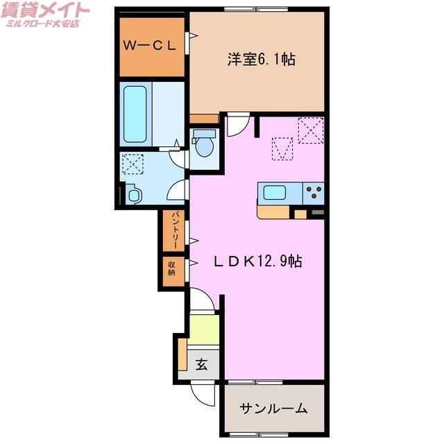 シオン III(1LDK/1階)の間取り写真