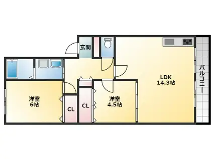 メゾンかすが(2LDK/1階)の間取り写真