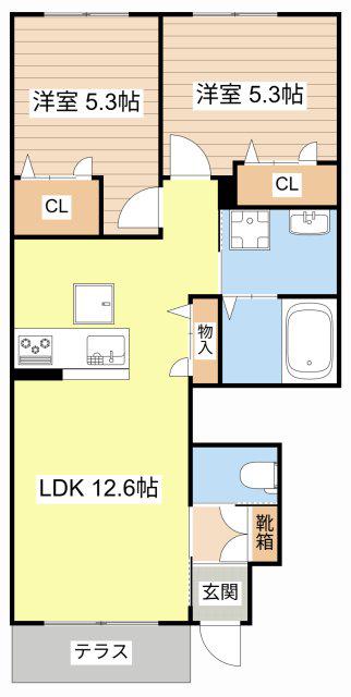 シャーメゾンエスパディー(2LDK/1階)の間取り写真