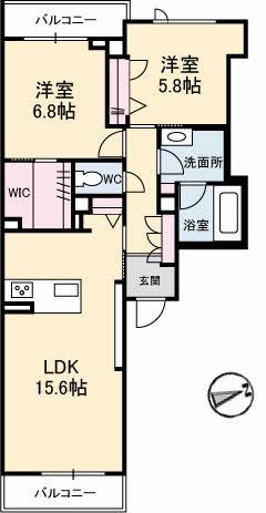 アヴェニール府中(2LDK/2階)の間取り写真