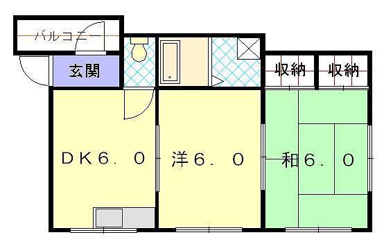 ベルコート天神(2DK/3階)の間取り写真
