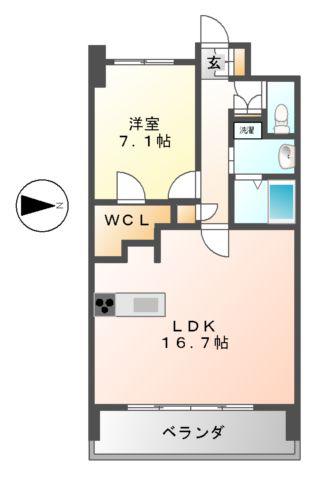 LA DOUCEUR山王(1LDK/7階)の間取り写真