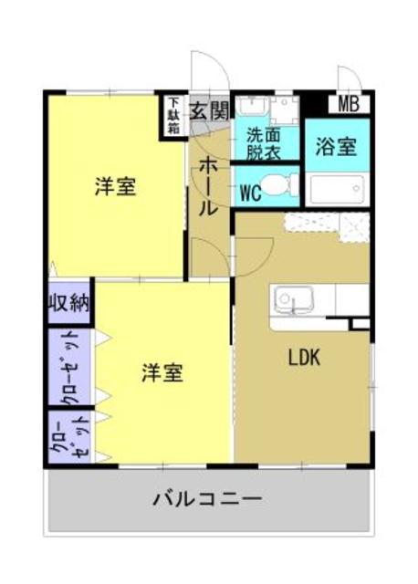 都城市南横市町YMマンション(2LDK/5階)の間取り写真