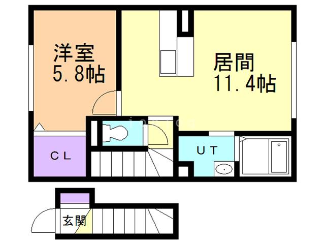 クレア・ド・ルーンB(1LDK/2階)の間取り写真