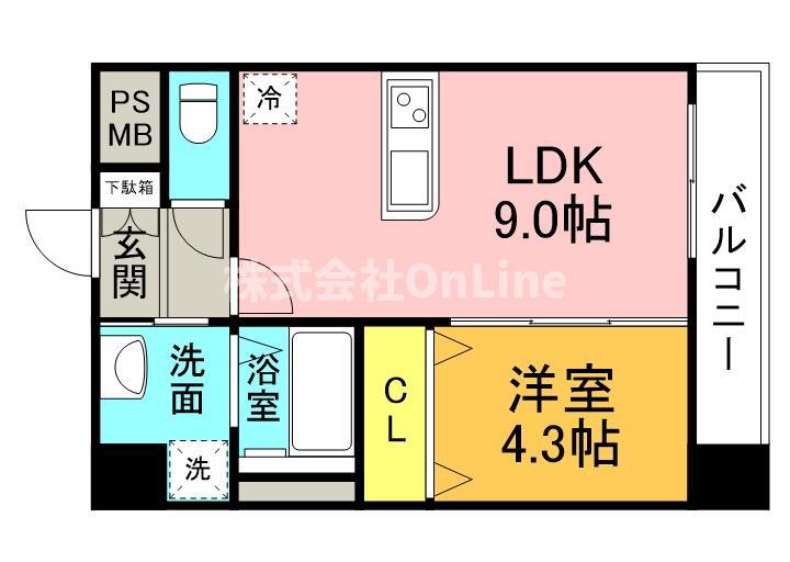 フォーゼ舟橋町(1LDK/9階)の間取り写真
