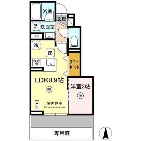 D-ROOM TK B棟(1LDK/1階)の間取り写真