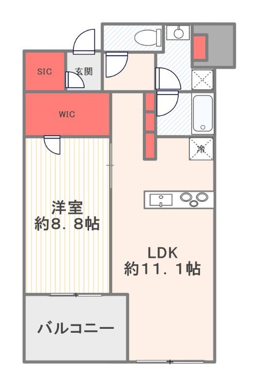 白金ザ・スカイ(1LDK/35階)の間取り写真