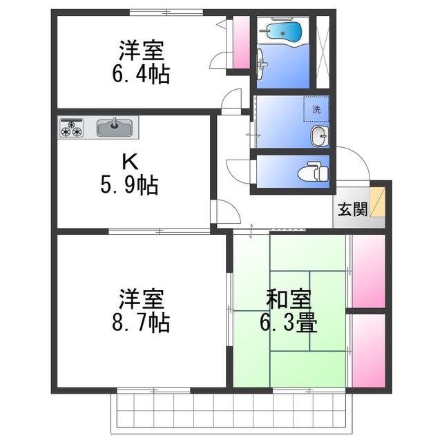 リバーサイド忠岡C棟(3DK/2階)の間取り写真