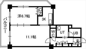 PRIME URBAN札幌 RIVER FRONT(1LDK/11階)の間取り写真