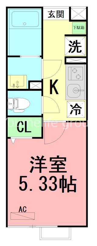 IXO 光(1K/3階)の間取り写真
