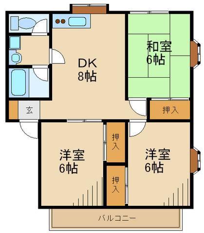 エスポワール壱番館(3DK/2階)の間取り写真