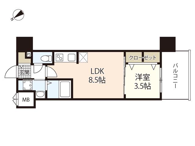 S-RESIDENCE空港通AWESOME(1LDK/2階)の間取り写真
