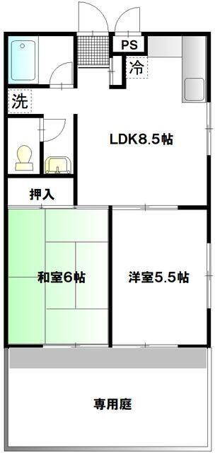ケミハイツ(2LDK/1階)の間取り写真