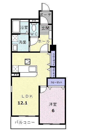 アユム・A(1LDK/1階)の間取り写真