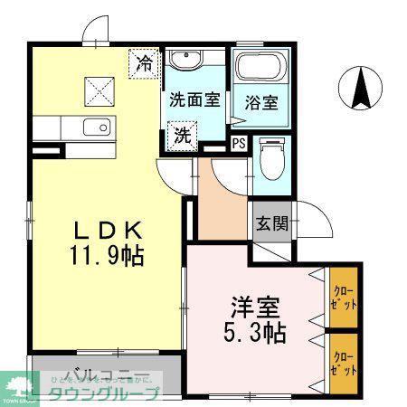 ユイマール A棟(1LDK/1階)の間取り写真