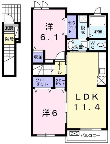 インテリジェンスI(2LDK/2階)の間取り写真