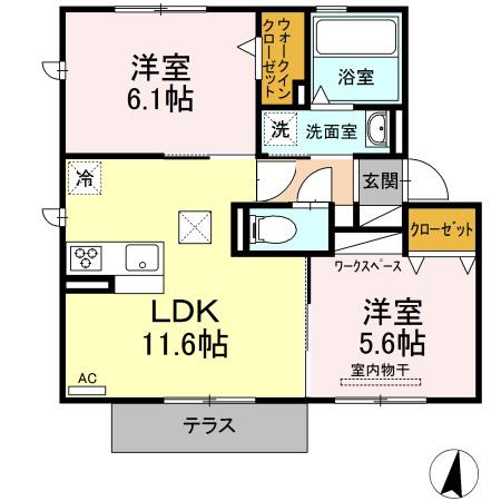 リレータウン(2LDK/2階)の間取り写真