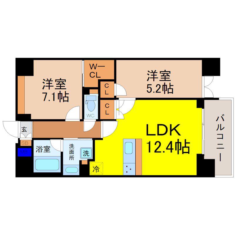 シーズンフラッツ今池ノース(2LDK/5階)の間取り写真