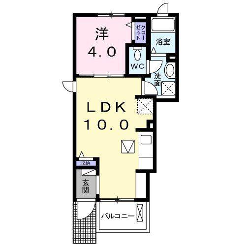 クラール郷東 B(1LDK/1階)の間取り写真