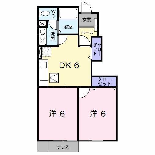 ドゥーアヴニールA棟(2DK/1階)の間取り写真