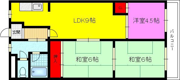 グランドール福川(3LDK/8階)の間取り写真