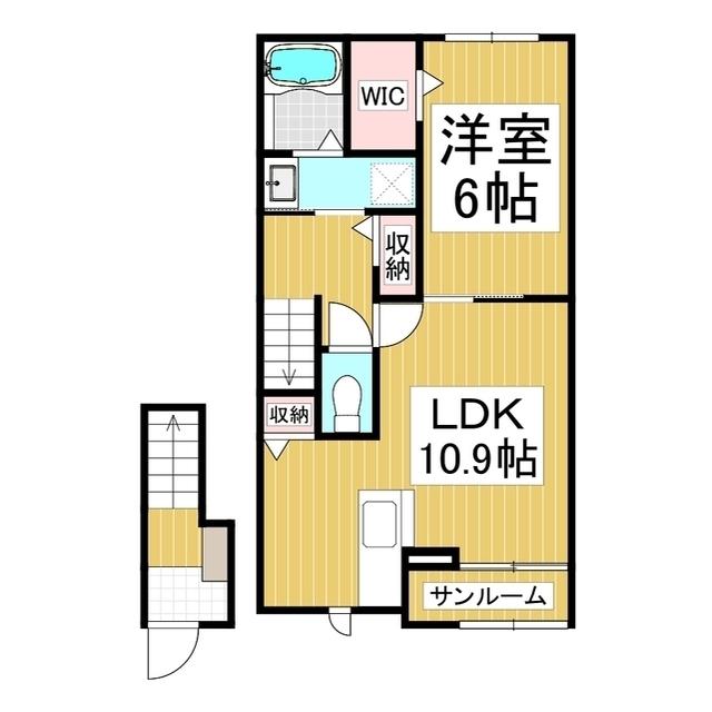 コンフォーティア中洲III(1LDK/2階)の間取り写真