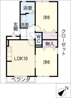 リヴェール後田 A棟(2LDK/1階)の間取り写真