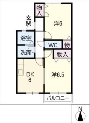 アミティ植田A棟(2DK/1階)の間取り写真