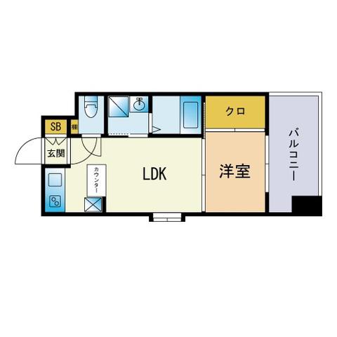 エステートモア天神(1LDK/9階)の間取り写真