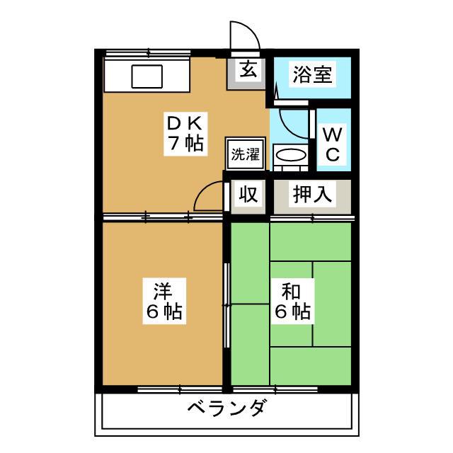 ロイヤルホワイト(2DK/2階)の間取り写真