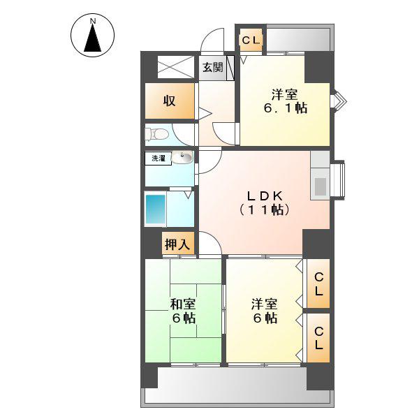 エスポワール志賀本通(3LDK/3階)の間取り写真