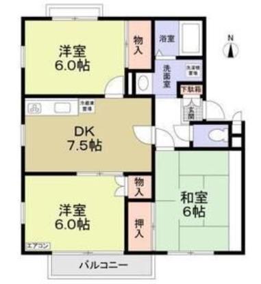 エステートピア学園前(2LDK/2階)の間取り写真