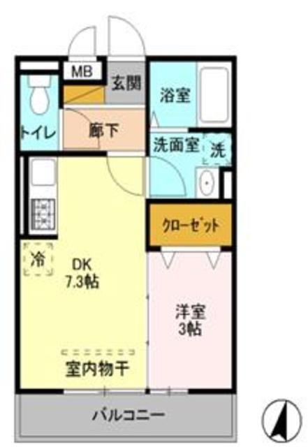 利根レジデンス(1DK/3階)の間取り写真