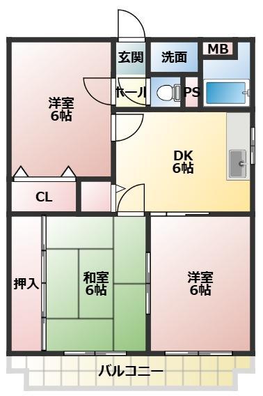 フローラルハイツ(3DK/1階)の間取り写真