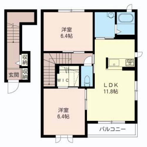 クレエール I(2LDK/2階)の間取り写真