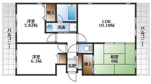ローレルウィングス蛍池(3LDK/9階)の間取り写真